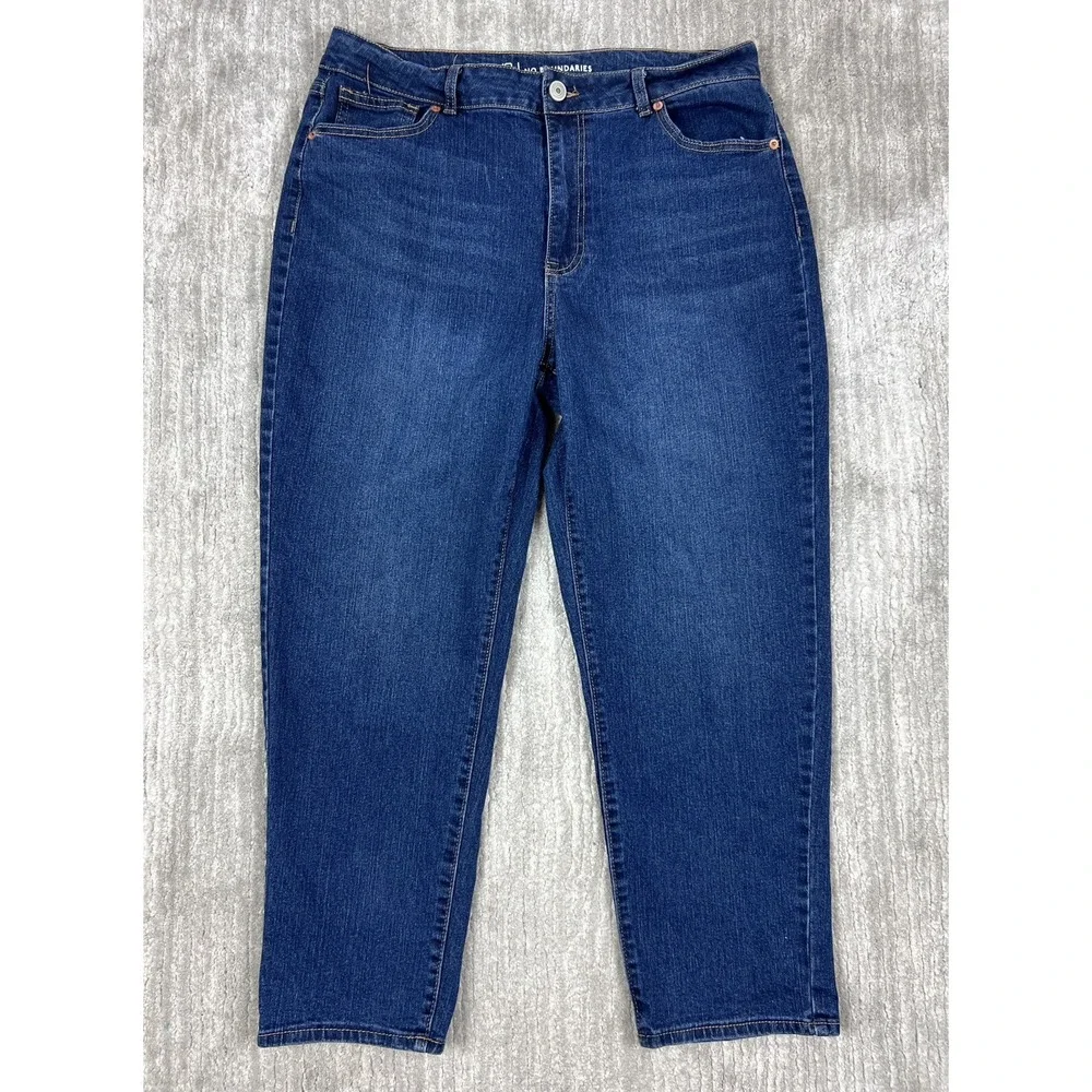 No Boundaries Jeans Women 15 Blue Straight Leg High Rise Dark Wash Stretch 5-Pkt